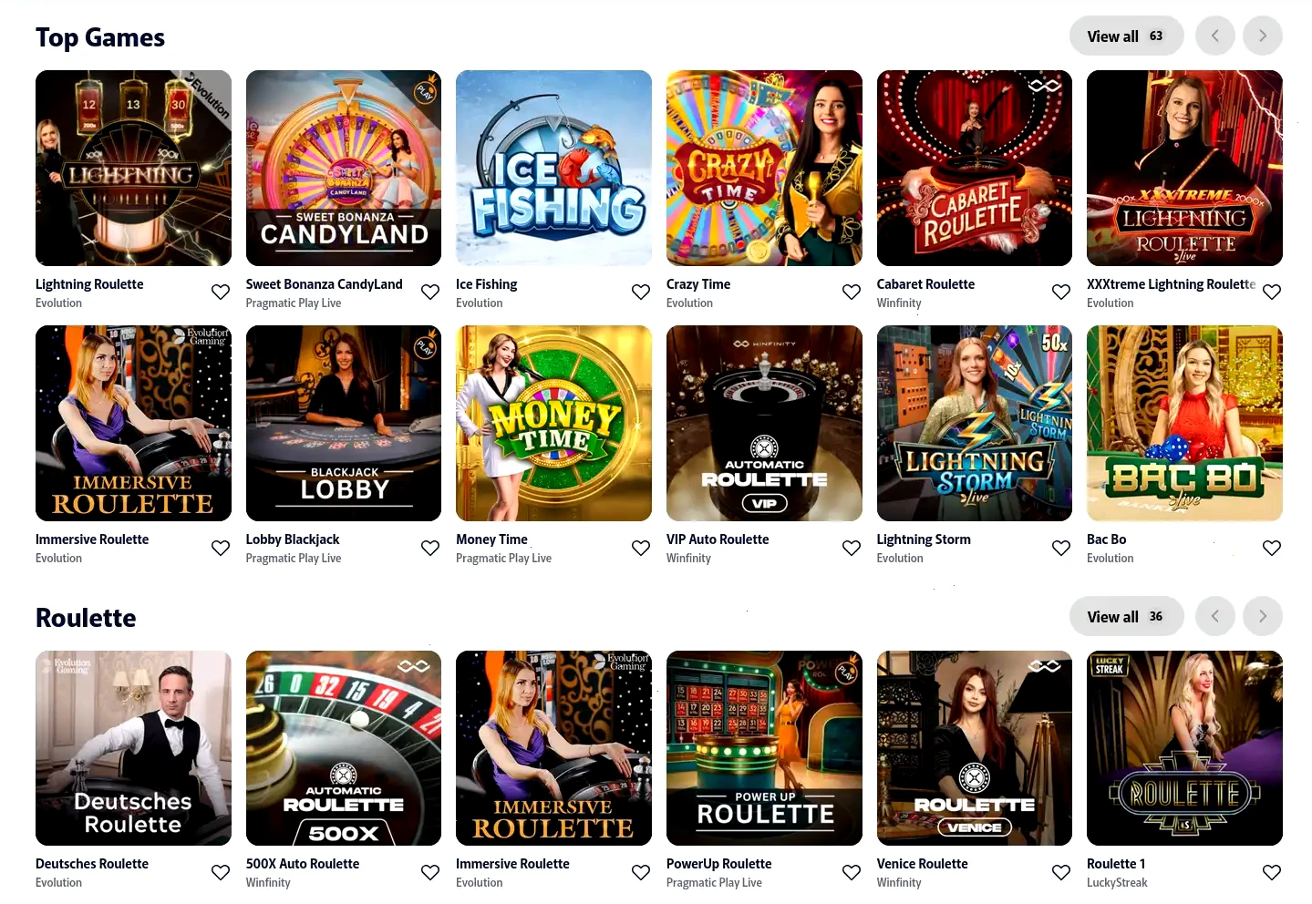 Intense Online Casino Spielauswahl